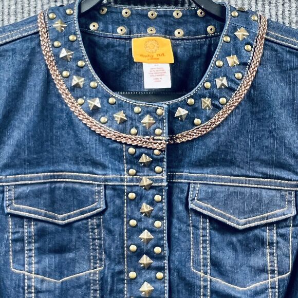Ruby Rd. Jacket Woman 8 Petite Blue Denim Jean Coat Dark Wash Snap Closure - Picture 3 of 12